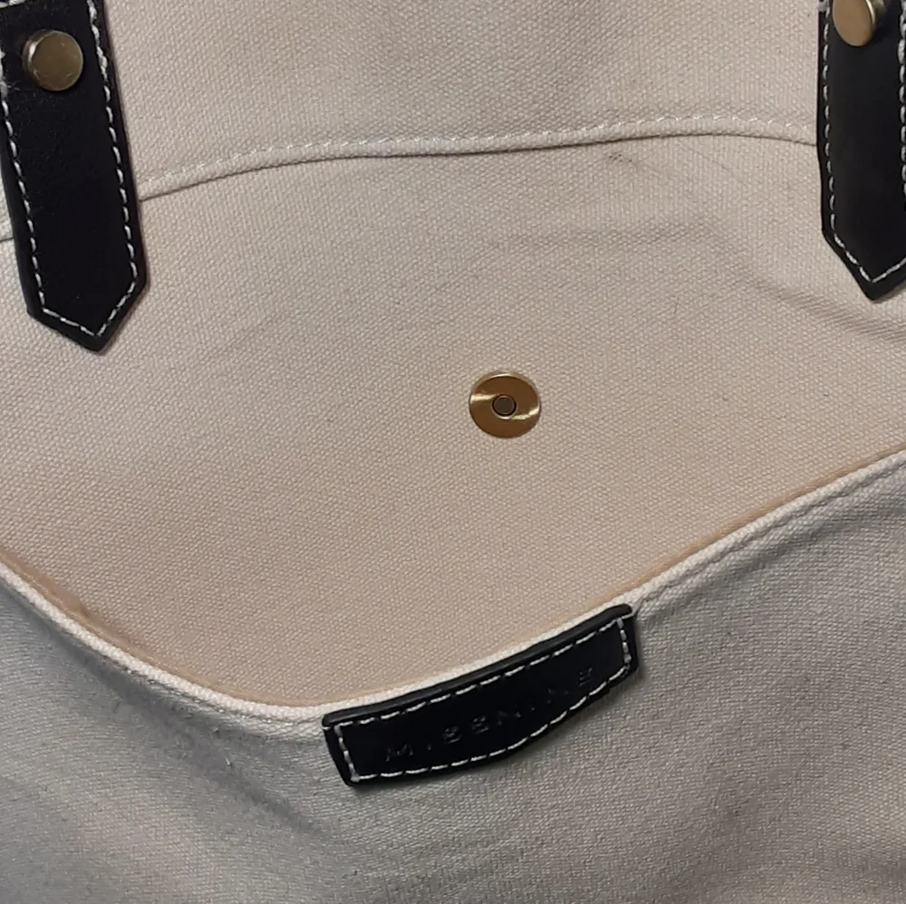 Missnine canvas laptop tote bag, cream and black